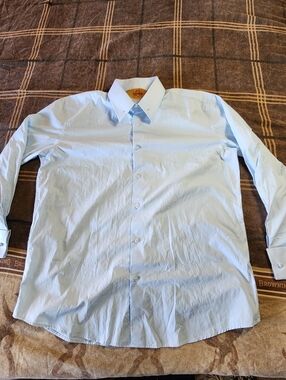 R. Lewis Mens Contemporary Fit Solid Dress Shirt Light Blue 17.5 34/35 Cotton